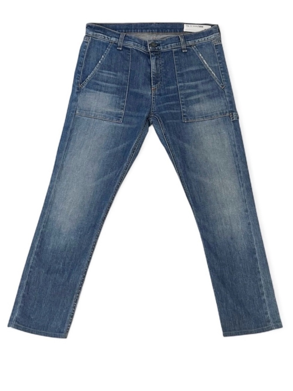 Rag & Bone Dre Carpenter Blue Faded Cropped Straight Leg Mid Rise Jeans 28